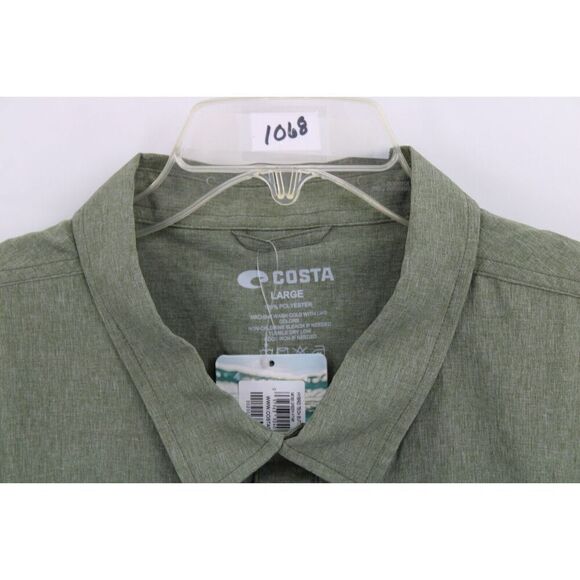 Costa Large Button Down Shirt Olive Green Short Sleeve Nwt - Picture 2 of 8